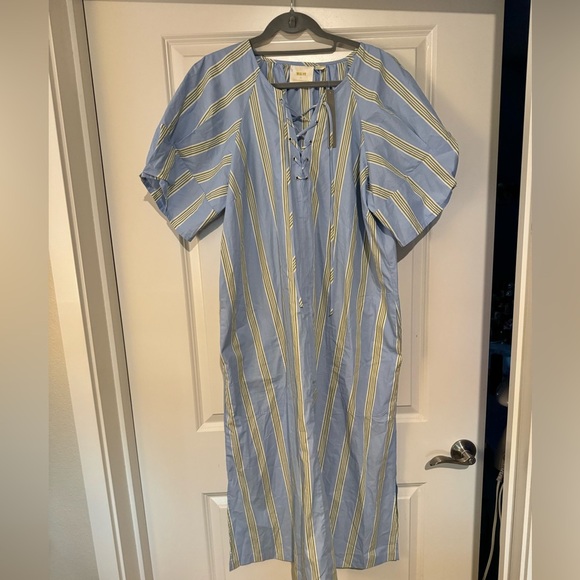 NEW Anthropologie Maeve Short Sleeve Crossover Midi Dress Stripe Blue XL NWT - Picture 5 of 10